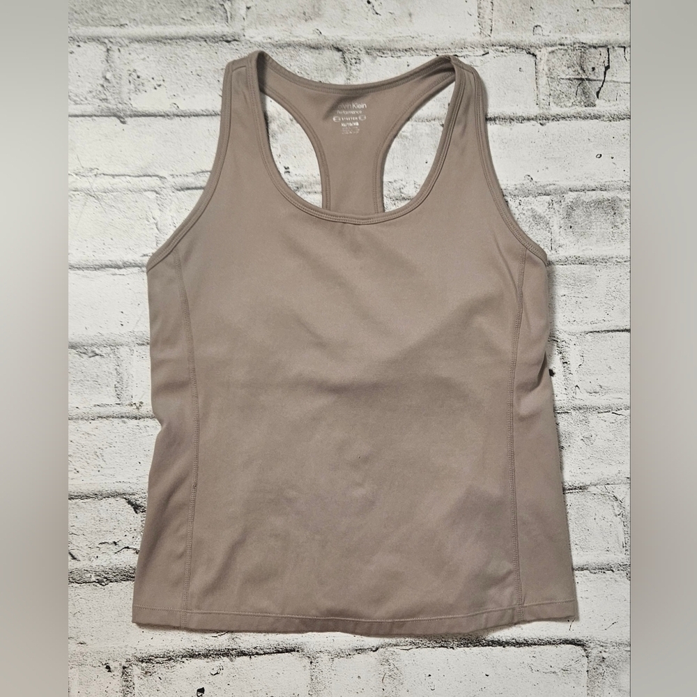 Calvin Klein Performance Built In Bra Racerback Tank Top XL Beige - Picture 3 of 8